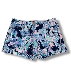 Lilly Pulitzer Callahan Knit Shorts Women 6 Blue Pink Navy Holy Flockamolie